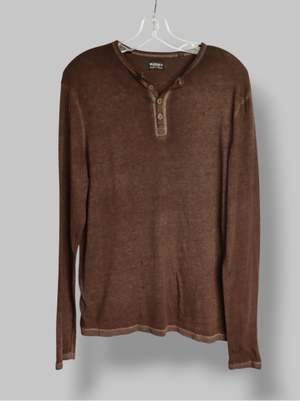 Buffalo David Bitton Henley Shirt Men’s Small Brown Long Sleeve Distressed Wash
